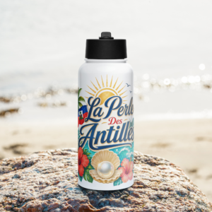 Haiti La Perle Des Antilles Stainless Steel Water Bottle with Straw Lid