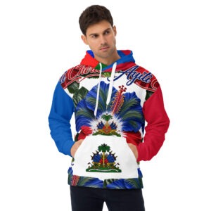 Haiti Flag Hibiscus Unisex Hoodie | Soft Fleece, All‑Over Print Design
