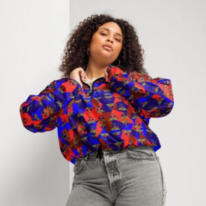 Women’s Cropped Windbreaker – Haiti Emblem Geo Print