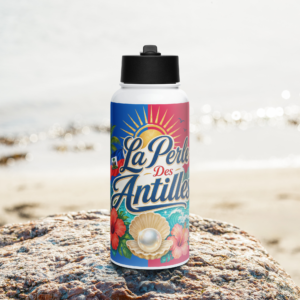 Haiti La Perle Des Antilles Stainless Steel Water Bottle with Straw Lid